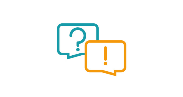 A simple graphic depicting a two speech bubbles one with a question mark and the other with an exclamation mark